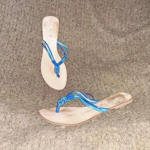 JEFFREY CAMPBELL-Braided/Woven Leather Thongs/Flip Flops-Blues-Sz 8-Excellent